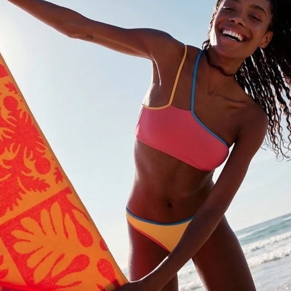 Stone Fox Swim XL Bikini Dhalia Top Echo Bottom Honeycomb Sunset Pink Colorblock - Picture 3 of 10